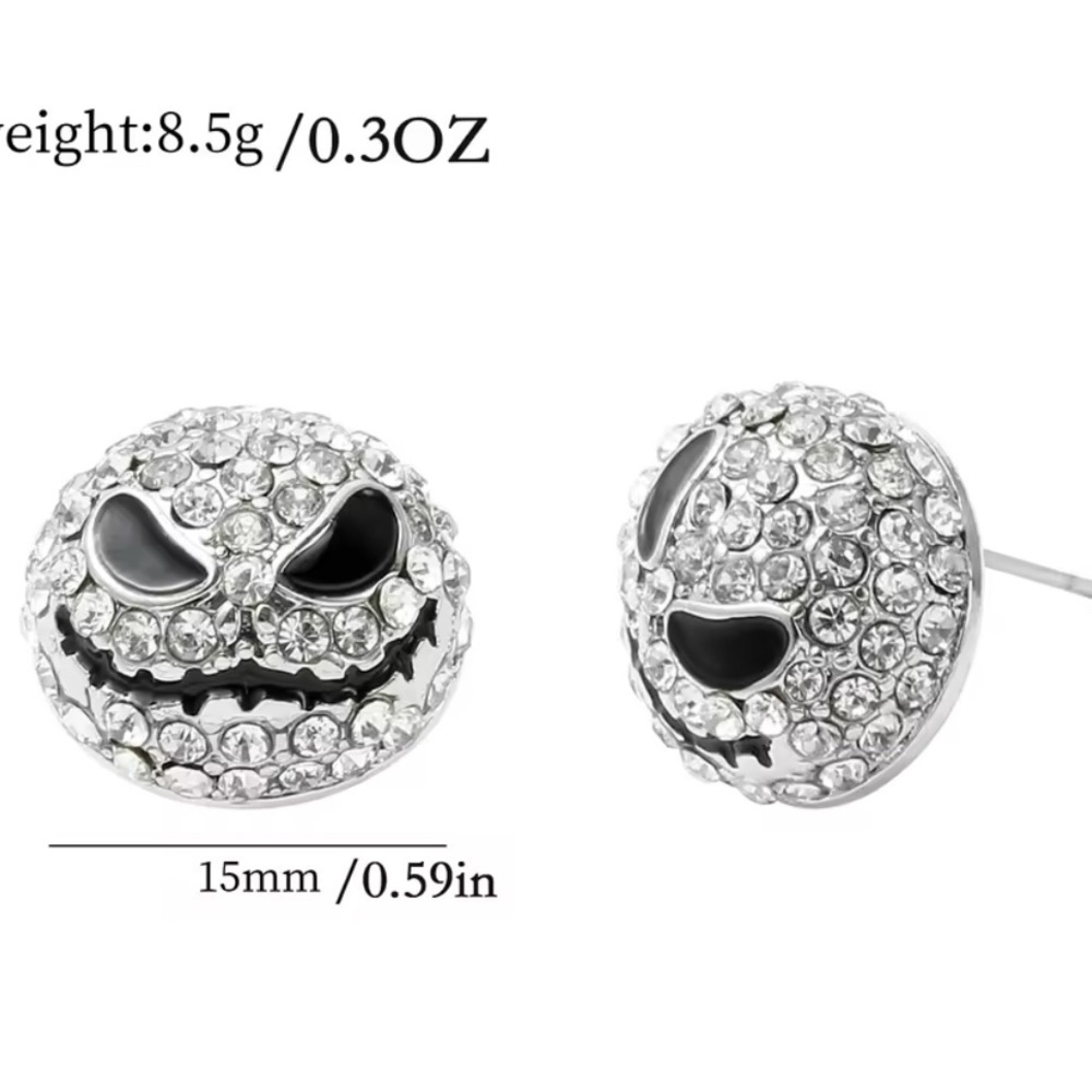 Silver Iced Out Nightmare Before Christmas Jack Skellington Stud Earrings - Picture 5 of 6